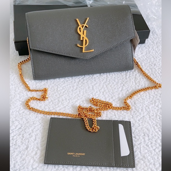 Saint Laurent Uptown Chain Wallet in Grain De Poudre Embossed Leather - Picture 8 of 16